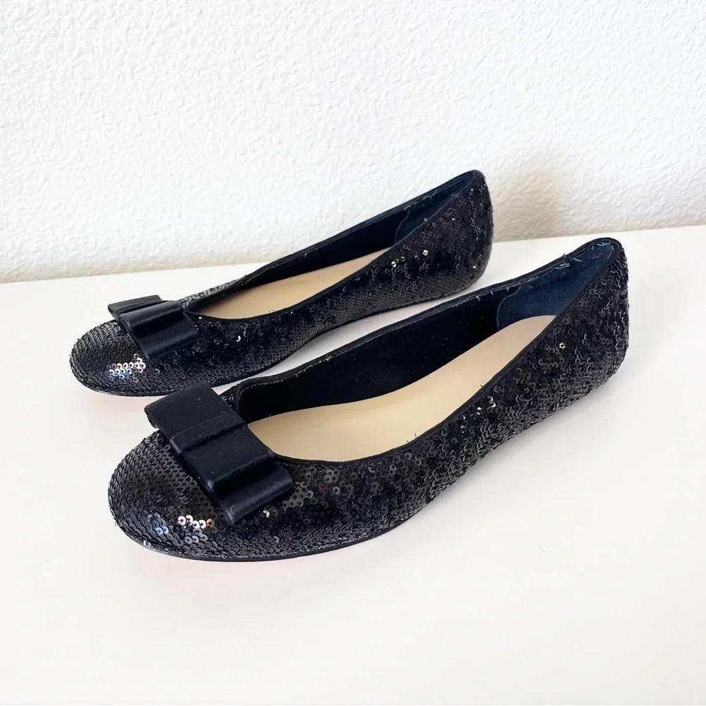 Kate Spade Black Sequin Rounded Toe Ballet Flats Size 7